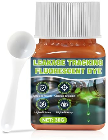 WEILAOK Tinte de trazado de drenaje, detector de fugas de agua, tinte de detección de ieak de piscina con cuchara medidora, fluoresceína para sistemas de aire acondicionado de fontanería y tuberías