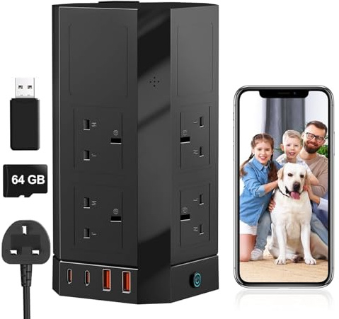 TEEBRKE Hidden Spy Camera Power Strip,Surge Protected Charging Hub with Motion Detection for Secret Home Security