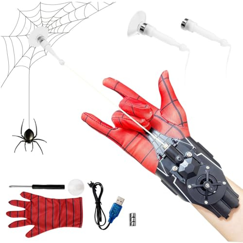 Spider Web Shooter for Kids & Men, Web Shooter Launcher String Toy, Electric Real Silk Spider Launcher with Gloves, 9.8ft Range, Movie Role Play Superhero Cosplay Funny Wrist Toys, Cool Gadgets