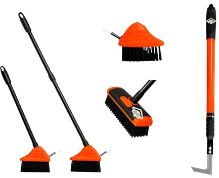 Weed Remover Tool Wire Brush Scraper Set Broom Twin Heads Set 4 in 1 Extendable Telescopic Handle Paving Garden Patio Groove Edging Hand Tool Weeder Cleaner Stainless Steel Weed Remover UK