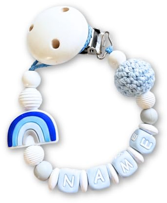 Schnullerkettenwelt Schnullerkette mit Namen personalisiert Baby Geschenk | Personalisiertes Babygeschenk zur Geburt, Taufe & Babyparty – Silikon & Holz, Handarbeit, für Mädchen & Jungen