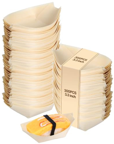 Toyvian 300 vassoi in legno di bambù, piatti da portata in legno da 7,6 cm, usa e getta, per cibo, sushi, barbecue, snack, dessert, caramelle, hot dog