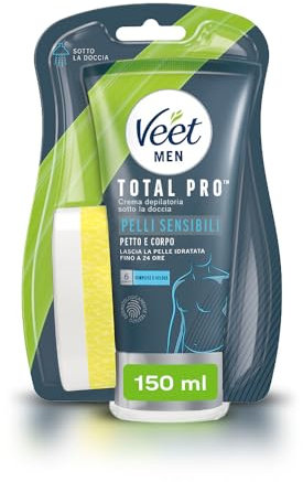 Veet Men Crema Depilatoria Uomo Sotto la Doccia per Petto e Corpo per Pelli Sensibili, Dermatologicamente Testata, 150 ml