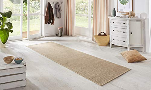 BT Carpet Nature Läufer In- und Outdoor – Schlingen Küchenläufer Rutschfest Flachgewebe Kurzflor Woll-Optik Fineloop Küchenteppich für Flur, Küche, Garten, Terrasse, Badezimmer – Naturbeige, 80x150cm