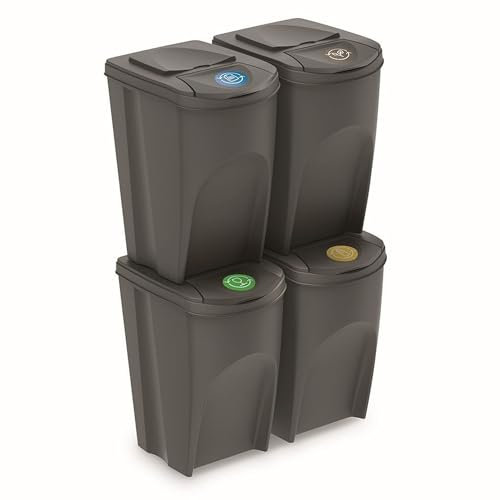 Prosperplast Sortibox Mülleimer Mülltrennsystem Abfalleimer Behälter (4x35L, Grau)
