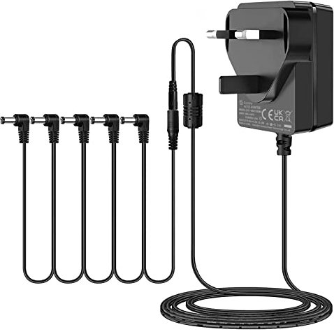 Gonine 9V 1.5A Guitar Effects Pedal Adapter Power Supply Cord with Cable 5 Way Daisy Chain Cord, Center Negative, Extended Length Cable