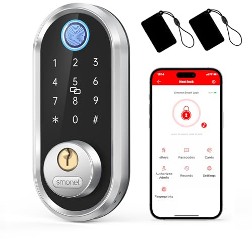 Smart Deadbolt, SMONET Fingerprint Electronic Deadbolt Door Lock with Keypad-Bluetooth Keyless Entry Front Door Digital Keypad App Control, Ekeys Sharing, App Monitoring Auto Lock for Homes and Hotel