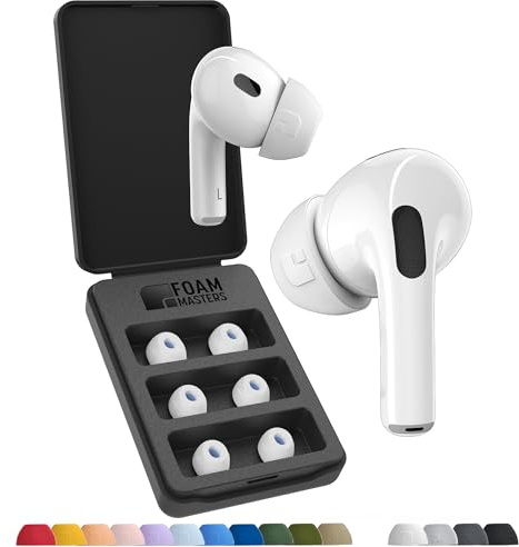 Foam Masters Memory-Schaumstoff-Ohrstöpsel für AirPods Pro 1. und 2. Generation, 3 Paar, Black Magic-Version 6.0, bequem, sicher, verbesserte Geräuschunterdrückung, Ersatzohrstöpsel, Weiß, M
