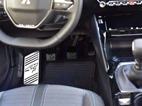 Repose Pieds en Acier pour Peugeot.208 II & 2008 II avec l'emblème du Lion - 1 Pièce Inox Pédalier Pédales 208 Argent Marchepied Inoxydable Brossé