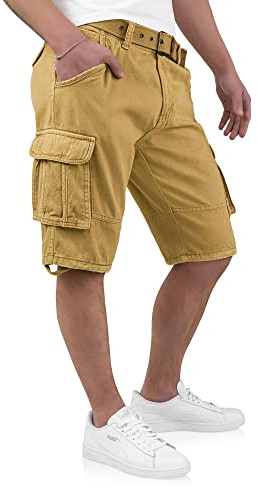 Indicode Kjeld Cargoshorts för män med 6 fickor, inkl. tygbälte av 100 % bomull, korta cargobyxor, bermudashorts, korta sommarbyxor, herrshorts, ambra, 3XL