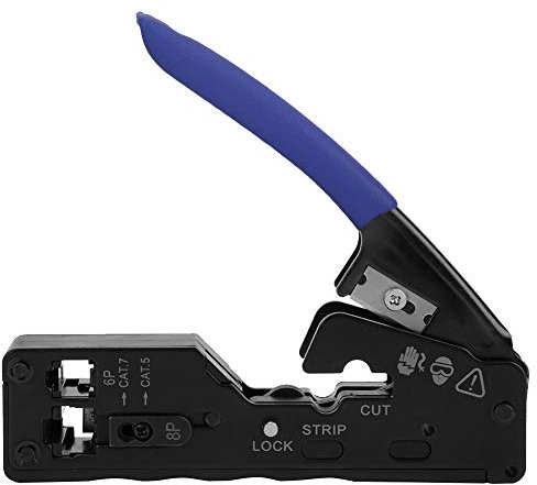 RJ45 Pass Through Crimping Tool para CAT-5 CAT-6 CAT-7 Conectores de enchufes modulares, Mini pelacables, Ethernet Crimper Pass-Thru Network Crimp Tool, Alicates de corte de alambre (azul)