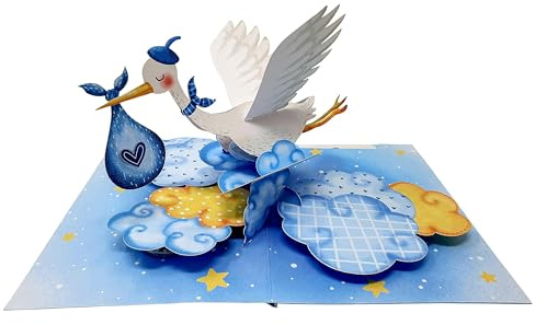 New Baby Blue Crane 3D Pop Up Karte, Geburtstagskarte, Handgemachte Grußkarte, Geschenk für Junge Mädchen, Glückwunschkarte, Beste Wünsche, Vogelkarte