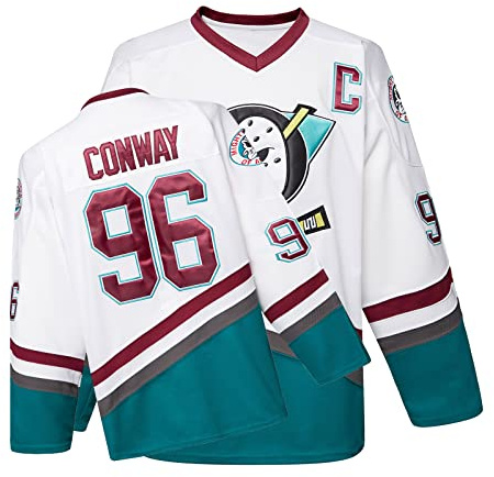 Mighty Ducks Movie - Maglia da Hockey su Ghiaccio, Colore: Bianco, S-XXL Charlie Conway #96, Taglia Adulta, Abbigliamento Hip Hop Anni '90, per Feste (XX-Large)