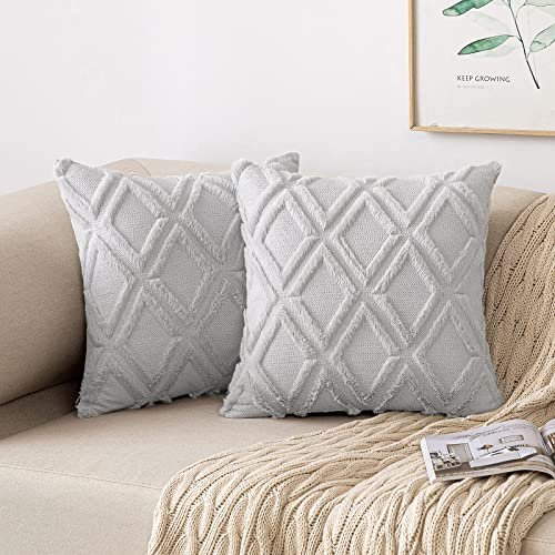 MIULEE Kissenbezug Plüsch 2er Set Zierkissen Wolle Kissenbezüge Samt Fellkissen Boho Deko Kissen Flauschig Sofakissen Dekokissen für Sofa Schlafzimmer Wohnzimmer 40x40 cm Hellgrau
