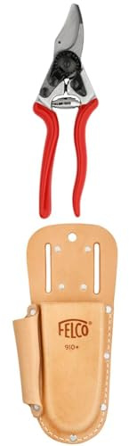 FELCO 16 Linkshänder-Gartenschere mit Lederholster 910+ – Kompaktes Set für Linkshänder, ideal für präzise Arbeiten im Garten