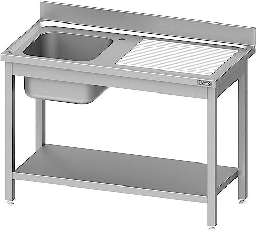 Romux® Fregadero de Acero Inoxidable de 1 Seno con Escurridor Derecha 1400x700x850 mm Desmontable | Pica Industrial con patas | Pila Lavadero