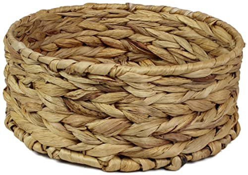 Small Water Hyacinth round baskets for storage Natural colour wicker basket shelves open. Decorative gift box Small bathroom mini tray makeup bathroom Kitchen organiser (Large 22cm, 1x basket)