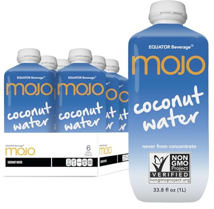 MOJO Coconut Water | Hydration Drink & Sports Drink | Electrolytes Beverage | Vitamin B & C | Hydration Drink for Skin & Body | 33.8 Oz (Pack Of 6)
