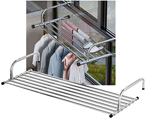 whalebee Stendibiancheria da Telescopico, Stendibiancheria in Acciaio Inox Stendino da Parete Facile da Piegare, per Balcone E Terrazza, Spazio di Estensione Stendibiancheria da Termosifone