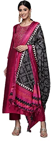 Set kurta da donna con dupatta stile indiano kurti palazzo pantaloni set per le donne abbigliamento da festa, Magenta e dorato, Medium