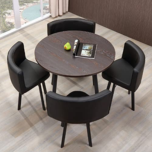 EYEWEB Rund Esstisch mit 4 Stühlen, Konferenztisch, Besprechungstisch, Tische und Stühle for den Empfang for Esszimmer, Küche & Wohnzimmer (Color : Schwarz)
