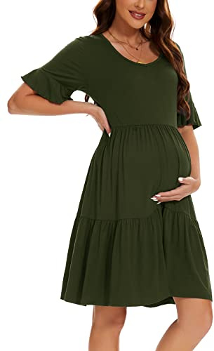 Smallshow Vestiti Premaman Estivi Abito Vestito Elegante Premaman Donna Army Green L