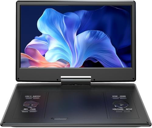 YOTON Reproductor DVD portátil de 14, DVD portátil para automóvil con parlantes estéreo duales y Conector para Auriculares, admite TV Sincronizada/Tarjeta SD y Lectura de Disco USB