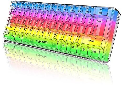 Klara tangentbord, HUIOP V700T 61 tangenter RGB-klart speltangentbord USB-bakgrundsbelyst tangentbord ergonomisk design avtagbar kabel kompatibel med Windows 2000/XP/win7/win8/win10/win11/Vi