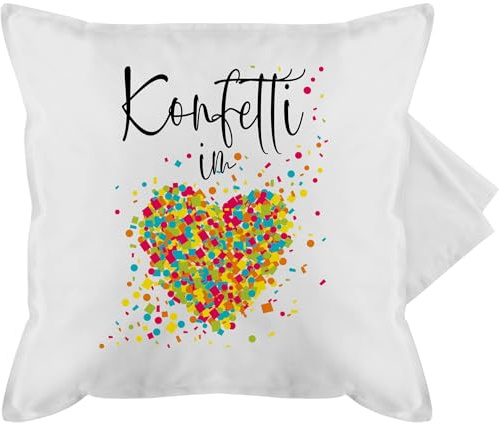 Kissenbezug - & Fasching - Kissen - Konfetti im Herzen I Confetti Herz I Konfetti für Alle Karneval Köln - 50 x 50 cm - Weiß - karnevals sofakissen karnevalskissen fasching- herzmotiv cushion