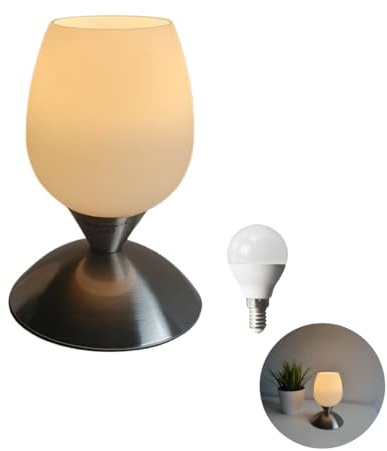 Lichthandel Hoch Nachttischlampe TOUCH LED Tischlampe Tischleuchte Stoffschirm Schlafzimmer, Fensterbank, Wohnzimmer, Arbeitszimmer, Beistelltisch incl. 3W LED (1x Cup Touch)