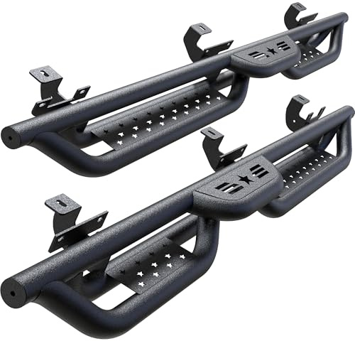 Estribos compatibles con Jeep Wrangler JL de 4 puertas 2018-2026, rieles laterales de 6 pulgadas y 2 escaleras con revestimiento de acero al carbono negro barras Nerf