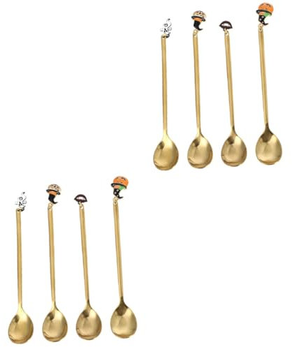 Alipis 8pièces Cuillères à Café Dessert Halloween Set Créatif De Cuillères Avec Pendentifs Chat Citrouille Dent De Pour Événements Festifs Et Tea