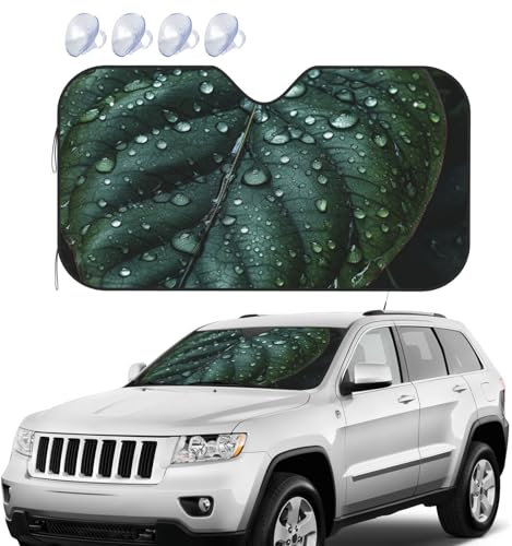 Pare-soleil pliable pour pare-brise de voiture - Gouttes de pluie sur les feuilles - Pare-soleil de voiture - Pour la plupart des berlines, SUV, camions, accessoires de voiture - Taille M