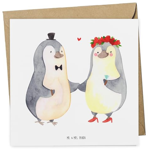 Mr. & Mrs. Panda Grußkarte Hochzeit Pinguin - Geschenk, doppelkarte, faltkarte, Glückwunschkarte, Geschenkidee, Klappkarte, anlasskarte, Hochzeitsgeschenk, Hochzeitskarte, Pinguine, Hochzeitstag