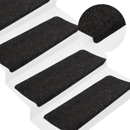 Ailgely Stufenmatten 15 STK, Treppenstufen Matten,Antirutsch Teppich Treppenstufen Selbstklebend Treppenschoner, 65x24,5x3,5 cm Anthrazit