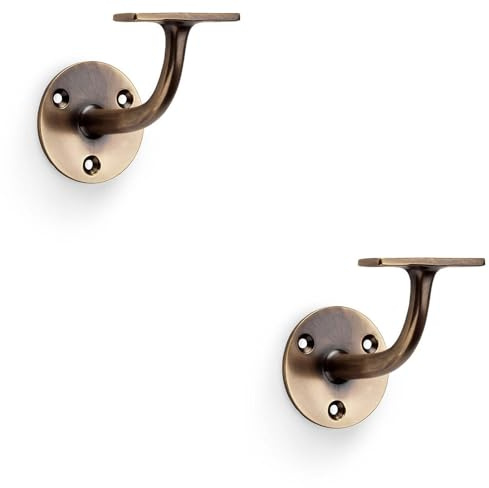 2 Pack - Heavy Duty Stair Handrail Bannister Bracket Arm - Antique Brass 82mm Proj Holder