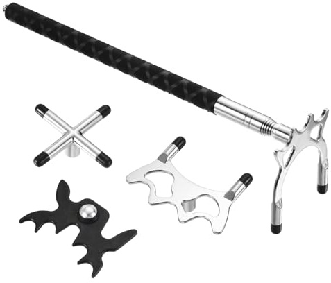 PATIKIL Einziehbarer Billard-Queue-Stick-Brücke, Silikon-Pool-Queue-Zubehör mit abnehmbarem Metall-Niedrig/Hoch/Kreuz-Brückenkopf für Pooltisch-Wettbewerb, Silber/Schwarz