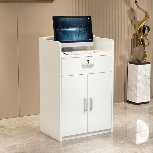Moderner Empfangstresen mit abschließbaren Schubladen für Zuhause, Büro, Salon, Rezeption, Theke, Warmweiß, 79,8 x 40 x 89,9 cm