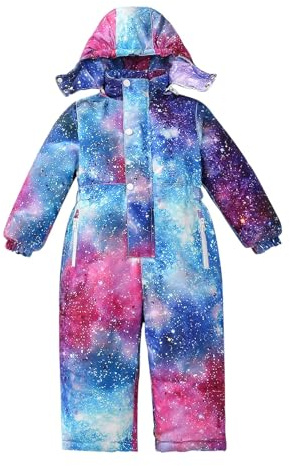 Wyongtao Schneeanzug Kinder Unisex Verdickt Warm Schneeoverall mit Kapuze und Taschen Skioverall Wasserdicht und Winddicht Winteranzug