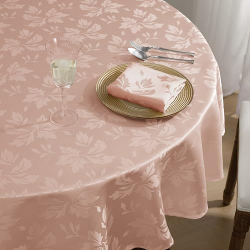 Romanstile kleine runde Tischdecke Outdoor 120 cm abwaschbar rosa Frühling Blumen Damast Muster wasserabweisend Tischtuch Table Cloth für Geburtstag,Ostern,Mädchen,Frauen,Muttertag,Garten,Balkon