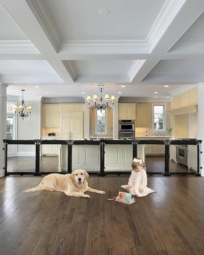 Derimkcoa Barrière de Sécurité Enfants pour Cheminée avec Porte 420 cm, 5 Pièces Barrière Escalier Pliable Bébé, Protection Enfants et Animaux, Grille de Sécurité pour Poêle