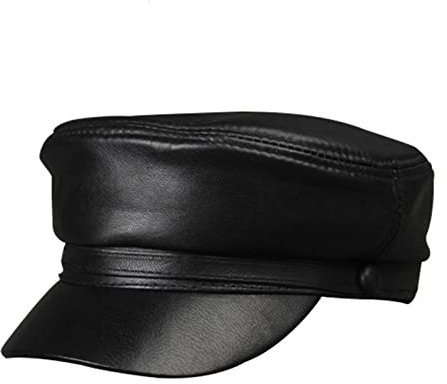 LVUNZJCA Lederhüte für Damen Leder Army Cap Herren Black Casual Flat Cap Leder Retro Army Cap Wintermützen für Damen(XXL)