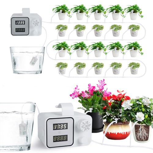 Roadtime Automatic Plant Waterer,Irrigation System Kit,30 Days Programmable Timer,Indoor Self Watering System,Automatic Drip Irrigation Kit with 20 Adjustable Droppers,USB Plant Watering Device ﻿