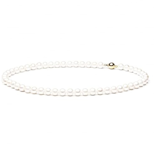 Perlenkette Damen – Weiße runde Süßwasserperlen 7,5–8 mm • 45 cm Princess-Länge • 585 Weiß-/Gelbgold-Verschluss • Handgefertigter Luxusschmuck & Geschenk