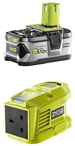 Ryobi RB18L50 ONE+ Lithium+ 5.0Ah Battery, 18 V + Ryobi RY18BI150A-0 18V ONE+ Cordless Battery Inverter (Bare Tool)
