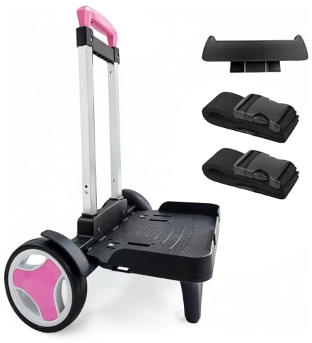 Carrello trolley con ruote per salire le scale, telaio pieghevole in alluminio, manico regolabile e capacità di 34,9 kg, ruote grandi silenziose con paraspigoli, colore rosa, adatto per borse da