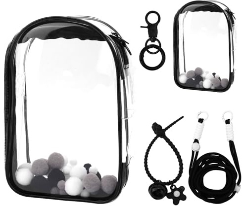 Tinoaly Clear Figure Display Case, Protective Case for Plush Doll Storage Bag Holder Portable Crossbody PVC Hanging Doll Cover Pouch with Keychain for 15cm/17cm Dolls Accessories (Black)