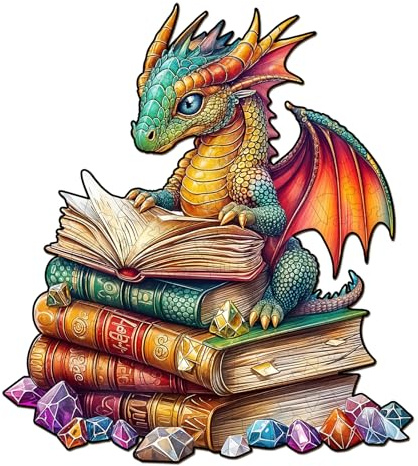 SECOGM Holzpuzzle Erwachsene, 100 Teile lesender Drache Holz Puzzle Erwachsene, 21.5x21.5cm Wooden Puzzle, Unregelmäßige Form, ‌Premium-Holzpuzzle Geschenkbox
