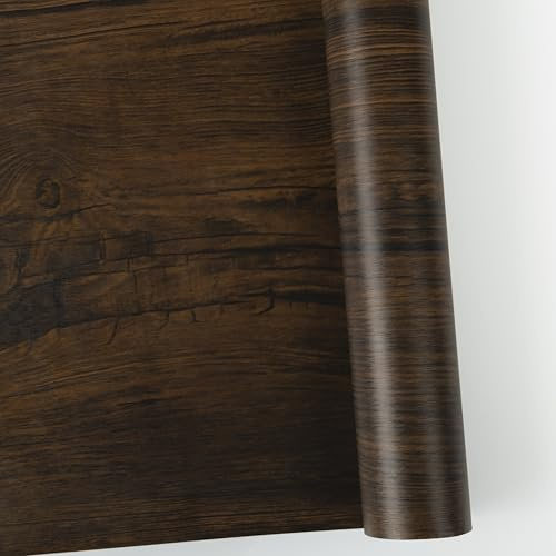 Abyssaly Dark Brown Vinyl Wrap Wood Effect Self Adhesive Wallpaper | 40 X 300cm Dark Wood Vinyl Wrap Sticky Back Plastic Contact Paper Decorative Furniture Table Counter Aluminium Foil Backing