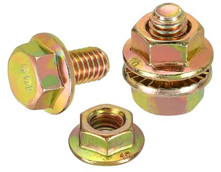 sourcing map M6 x 10mm Flanged Hex Head Bolts, 20Pcs Zinc-Plated Carbon Steel Flange Hexagon Screws with Nuts, Fully Threaded, for Machinery Industry Home Appliances